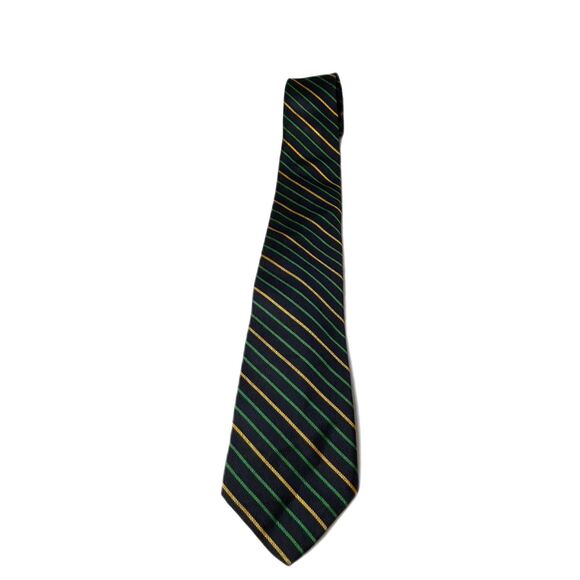 Vintage The Crawford Navy Green Gold Diagonal Striped Dakron/Silk Tie - Picture 4 of 8
